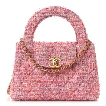 CHANEL Tweed Quilted Nano Kelly Shopper Pink 